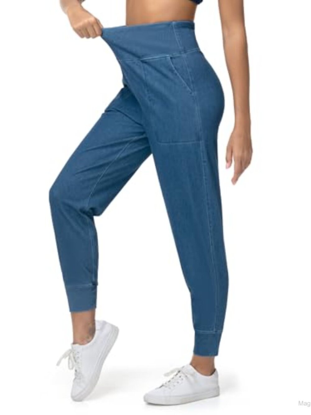 High Waisted Denim Joggers Pull On Tapered Stretch Jeggings
